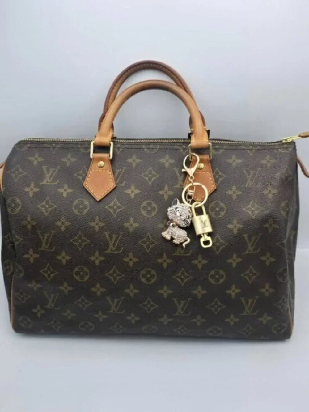 Louis Vuitton Authentic Gold Padlock 🔑 Key + Stylish Unbranded Cat Bag Charm